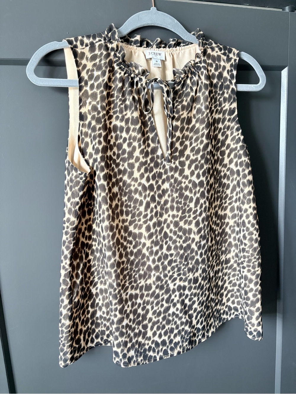 J. Crew Leopard-Print Sleeveless Ruffle-Neck Camisole - Picture 3 of 6